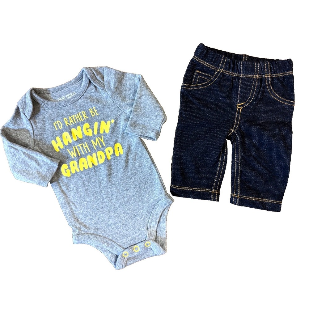 Baby Boy Newborn Outfit Grandpa Bodysuit Jeans‎ Pants Long Sleeved Shirt Clothes